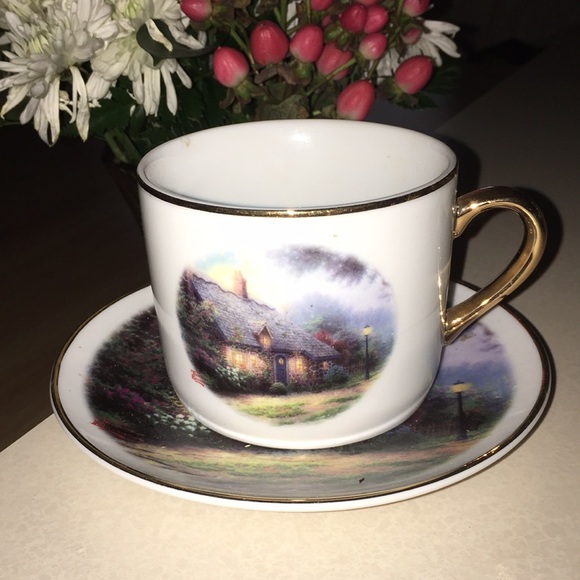 Thomas Kincade moonlight cottage teacup & saucer